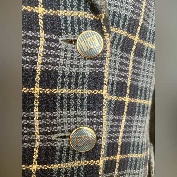 Escada Vintage 1980’s Blue Plaid Blazer Double E Logo Buttons, Size 36 - Picture 5 of 15